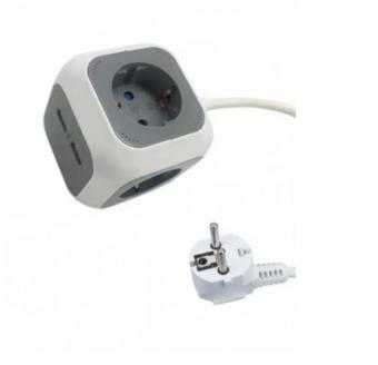 Prelungitor 4x prize schuko 2x USB 1.4m max 16A cablu 3x1.5mm alb cub 