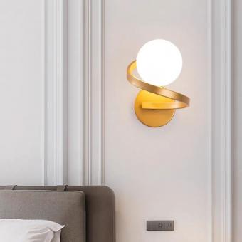 Aplica moderna gold spirala E27 glob alb mat 