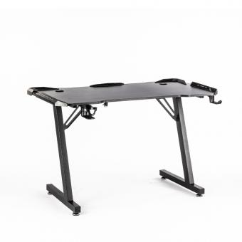 Birou de gaming negru 120x60x73cm suport casti si pahar lumini RGB 