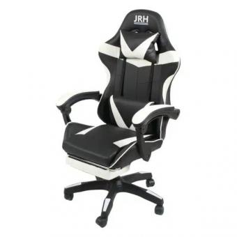 Scaun Gaming alb profesional piele sintetica perna lombara extensie picioare 130 kg 