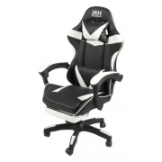 Scaun Gaming alb profesional piele sintetica perna lombara extensie picioare 130 kg