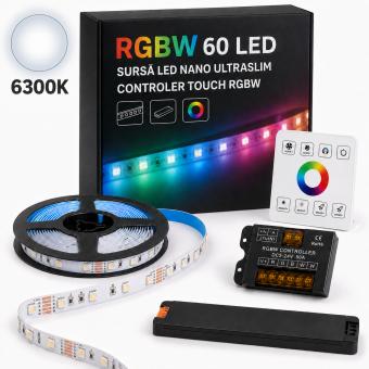 Kit banda LED RGBW 60 led telecomanda touch sursa led NANO 3000K 