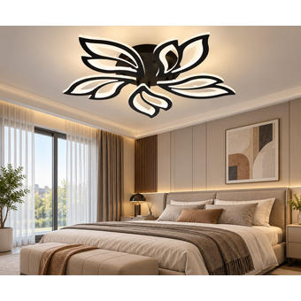 Lustra LED florala neagra 110W dimabila cu telecomanda 64cm 