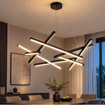 Lustra LED suspendata geometrica neagra 76W cu telecomanda 70cm 
