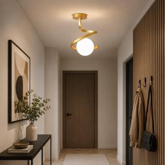 Lustra moderna gold spirala E27 glob alb mat 