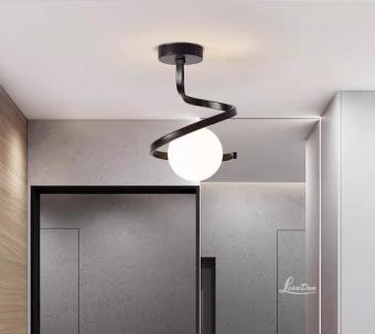 Lustra moderna neagra spirala E27 glob alb mat 