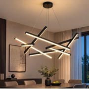 Lustra LED suspendata geometrica neagra 76W cu telecomanda 70cm