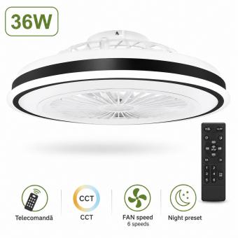Plafoniera LED CCT dimabila cu ventilator si telecomanda 3 functii 6 trepte de viteza 36W LED 20W FAN 56W