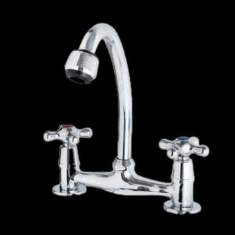 Baterie bucatarie chiuveta dubla comanda pipa inalta metal argintiu 
