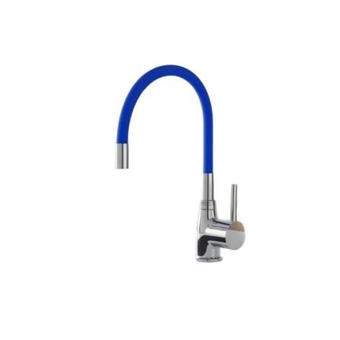 Baterie bucatarie chiuveta monocomanda pipa inalta metal argintiu albastru OD8591 