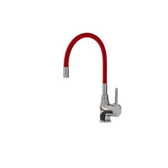 Baterie bucatarie chiuveta monocomanda pipa inalta metal argintiu rosu OD8591 