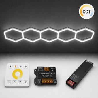 Tavan LED CCT honeycomb set 5 hexagoane 3900 x 900 mm 200W telecomanda sursa 24V 