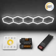 Tavan LED CCT honeycomb set 5 hexagoane 3900 x 900 mm 200W telecomanda sursa 24V